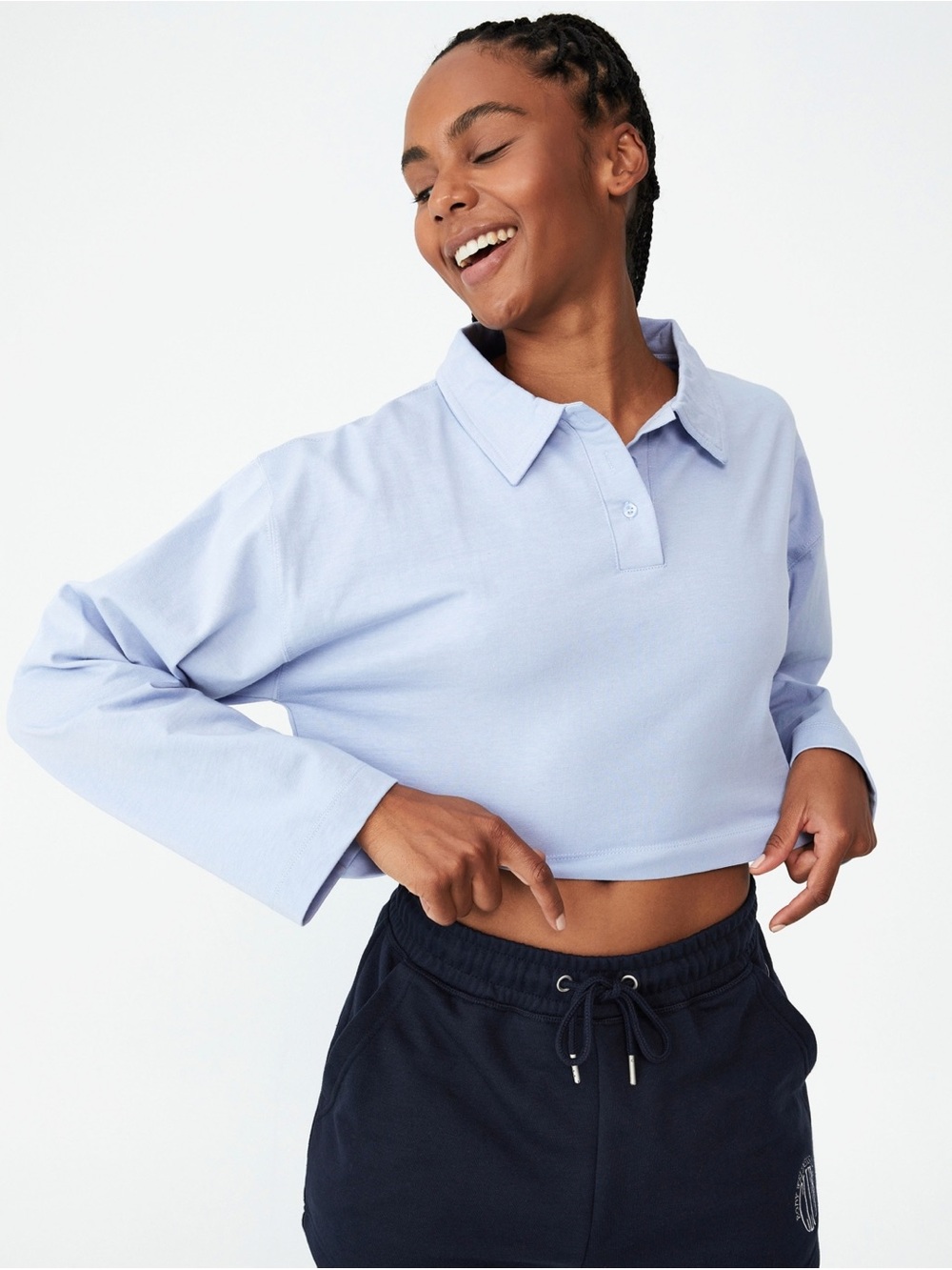 Cotton on Body Womens Polo Long Sleeve Top Iced Sky Light Blue long sleeve